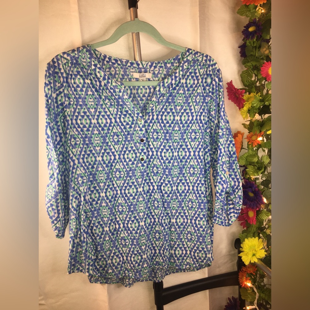 Croft & Barrow | Women’s Petite Blouse Top with Multicolor Art Deco Pattern